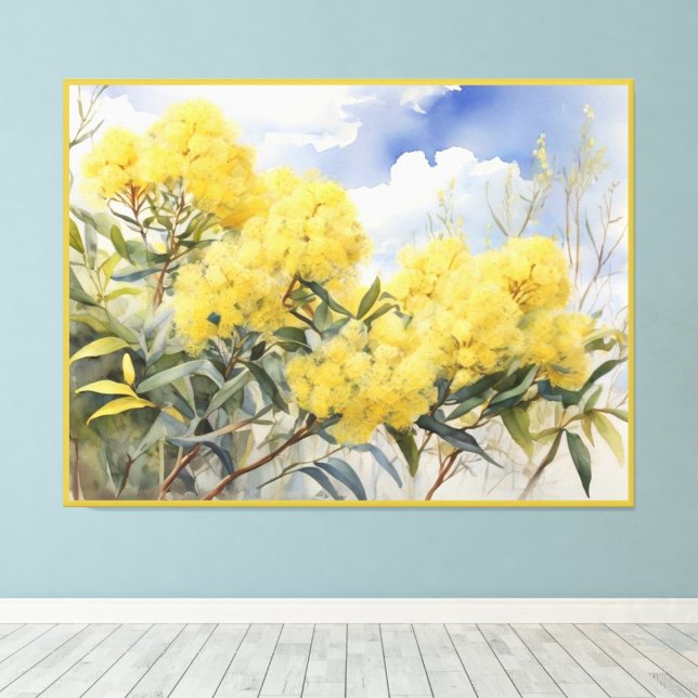 National Flower Australia Golden Wattle | Canvas Print (Insitu(Wood Floor))