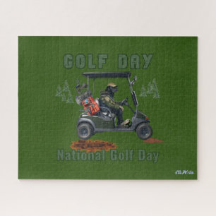 National Golf Day, funny green dog golf Jigsaw Puzzle