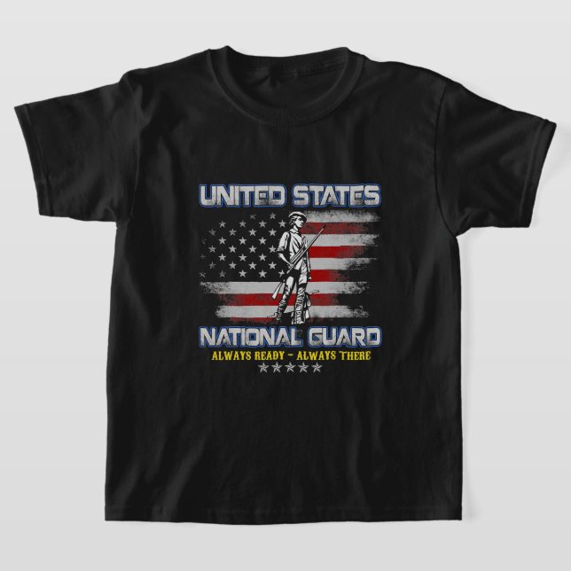 National Guard Veteran Always Ready American Flag  T-Shirt (Laydown)