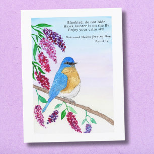 National Haiku Watercolor Blue Bird In Lilac Tree Card