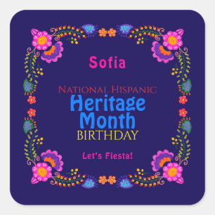 National Hispanic Heritage Birthday Colorful Flor Square Sticker