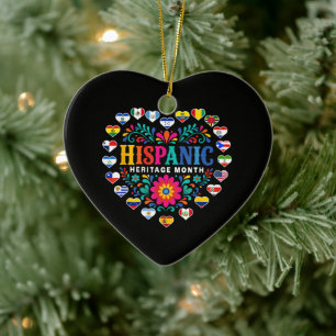 National Hispanic Heritage Month Heart Flags Ceramic Tree Decoration