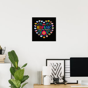 National Hispanic Heritage Month Heart Flags Poster