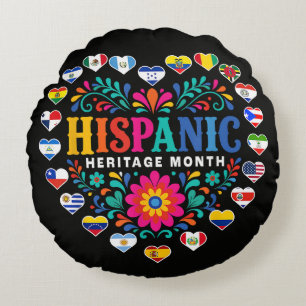National Hispanic Heritage Month Heart Flags Round Cushion