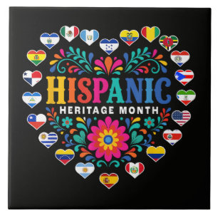 National Hispanic Heritage Month Heart Flags Tile