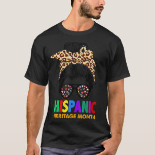 National Hispanic Heritage Month Leopard Messy Bun T-Shirt