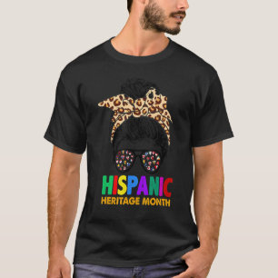 National Hispanic Heritage month Leopard Messy Bun T-Shirt