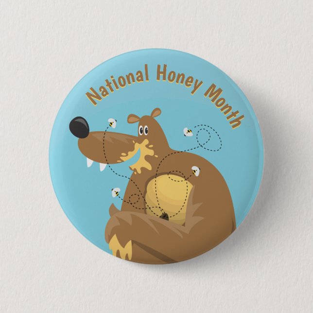 National Honey Month Cartoon Bear 6 Cm Round Badge (Front)