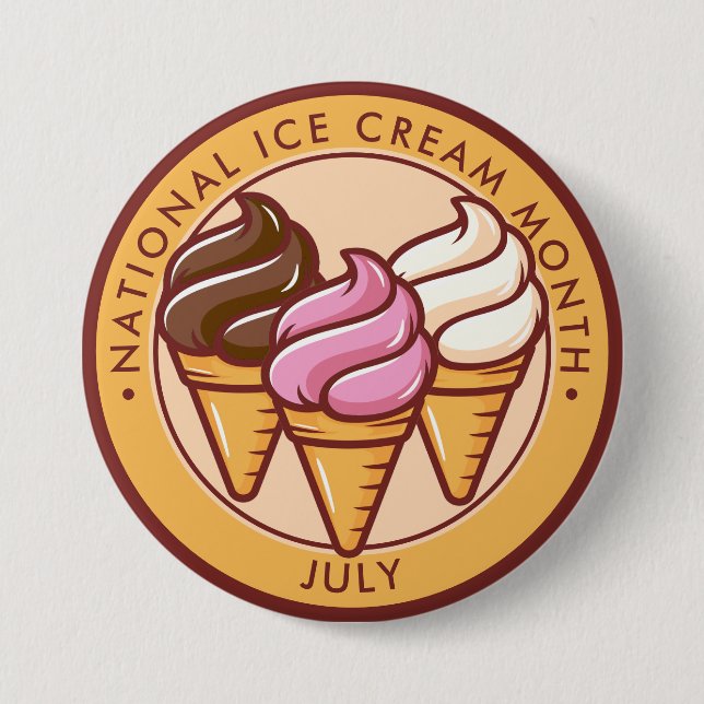 National Ice Cream Month 7.5 Cm Round Badge (Front)