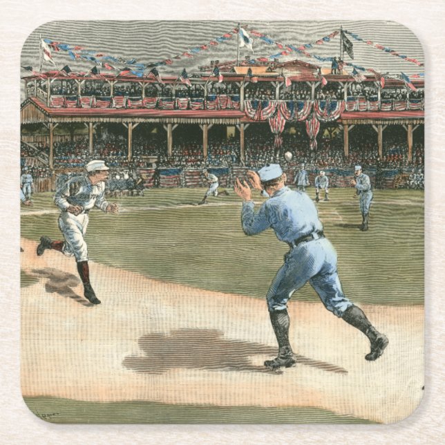 National League Baseball Game 1886 Square Paper Coaster (Front)