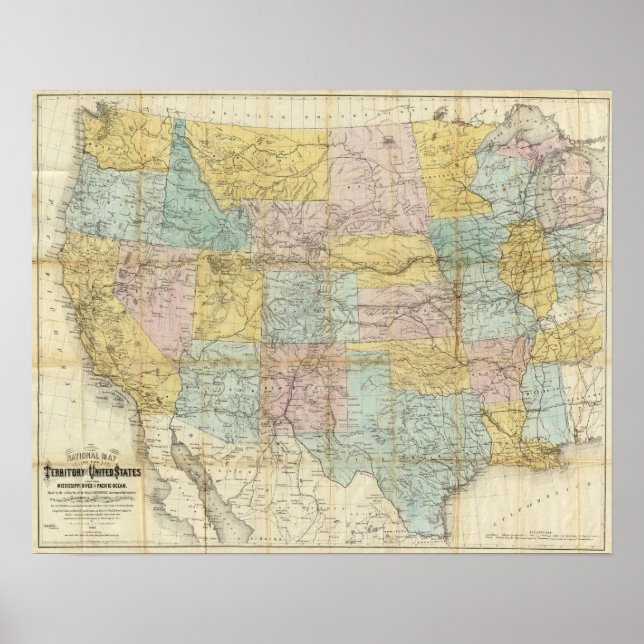 National Map Of The Territory Of The United States Poster (Front)