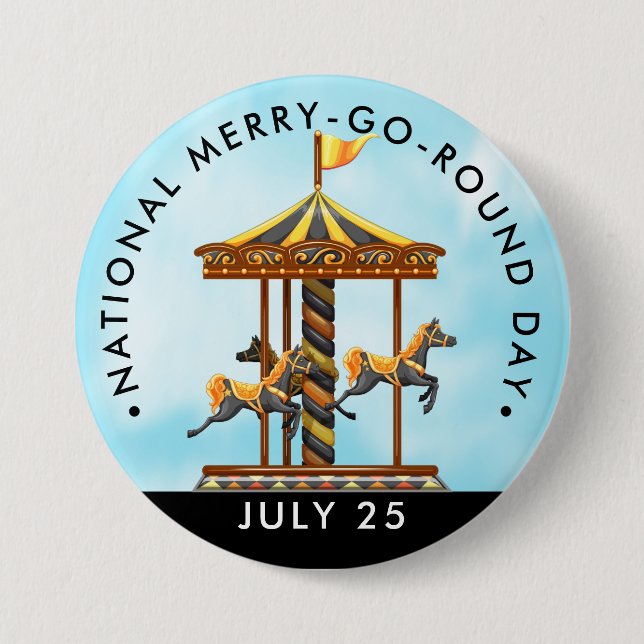National Merry-Go-Round Day, black horses 7.5 Cm Round Badge (Front)