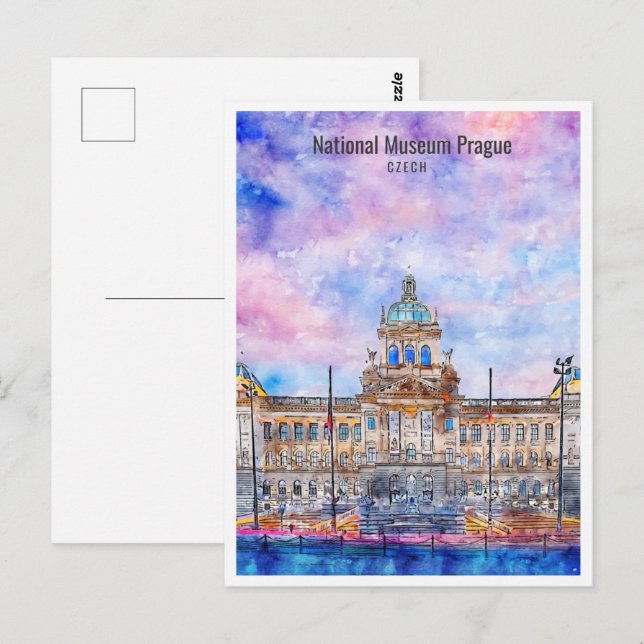 National Museum Prague Travel Place Watercolor Postcard (Front/Back)