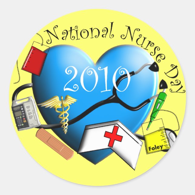 National Nurse Day Blue Heart Design Classic Round Sticker (Front)