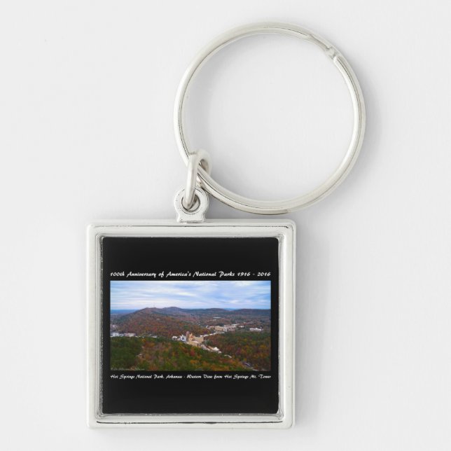 National Park Anniversary Hot Springs Autumn View Key Ring (Front)