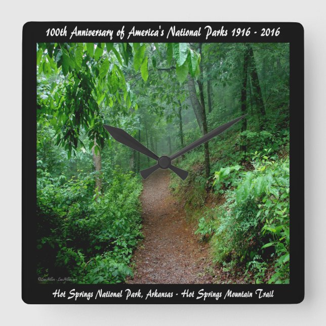 National Park Anniversary Hot Springs Mt Trail Square Wall Clock (Front)