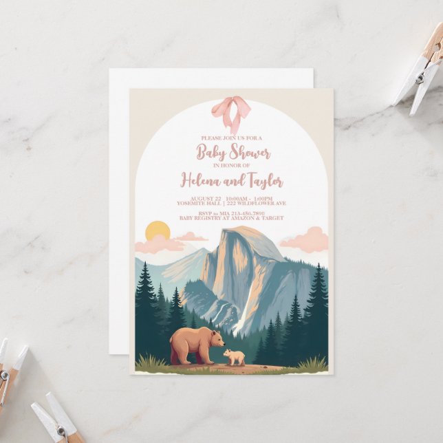 National Park Baby Shower Invitation | Baby Pink  (Front/Back In Situ)