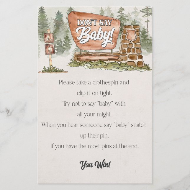national park dont say baby shower game  (Front)
