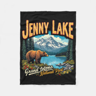 National Park Jenny Lake Vintage Trip Vacation Gra Fleece Blanket