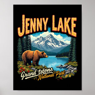 National Park Jenny Lake Vintage Trip Vacation Gra Poster