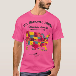 National Park Map Vintage All 59 National Parks Gi T-Shirt