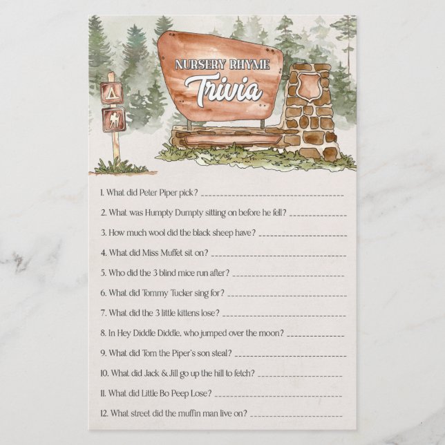 national park nursery rhyme trivia shower game  (Front)