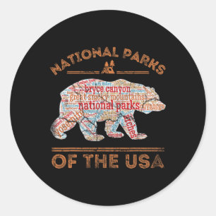 National Parks Bear Hiking Travel Camping Outdoors Classic Round Sticker