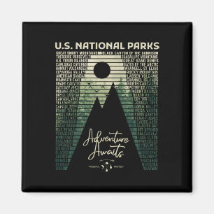 National Parks List Us Park Vintage Camping Hiking Magnet