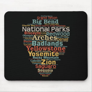 National Parks List Us Word Cloud Art Camping Hiki Mouse Mat