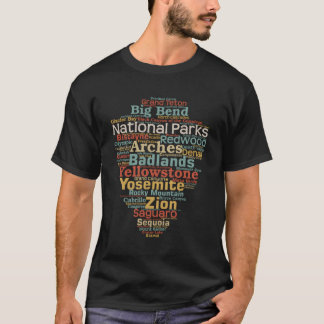 National Parks List Word Cloud Camg Hiking T-Shirt