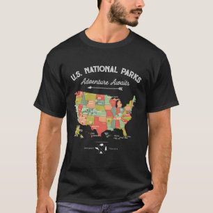 National Parks Map 59 Us Camg Hiking T-Shirt