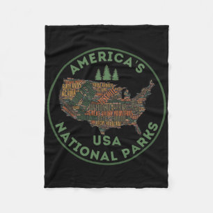 National Parks Map Hiking Travel Camping Outdoors Fleece Blanket