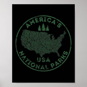 National Parks Map Hiking Travel Camping Outdoors  Poster