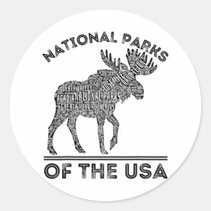 National Parks Moose Hiking Travel Camping Outdoor Classic Round Sticker