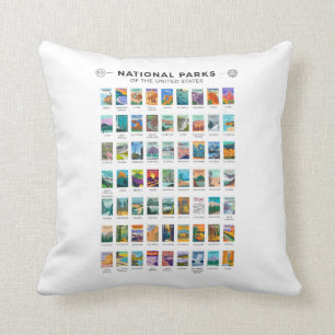 National Parks of The United States List Vintage  Cushion