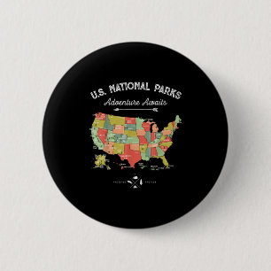National Parks T Shirt Map Camping Women Men Hikin 6 Cm Round Badge