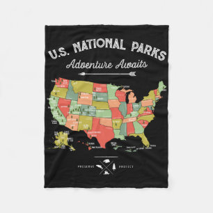 National Parks T Shirt Map Camping Women Men Hikin Fleece Blanket