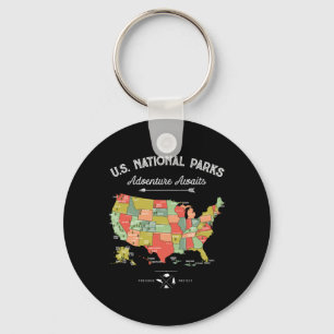 National Parks T Shirt Map Camping Women Men Hikin Key Ring