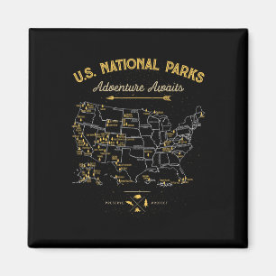 National Parks T Shirt Map Camping Women Men Hikin Magnet