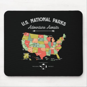 National Parks T Shirt Map Camping Women Men Hikin Mouse Mat