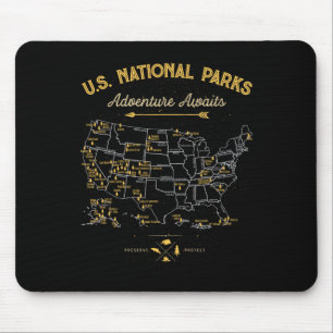 National Parks T Shirt Map Camping Women Men Hikin Mouse Mat