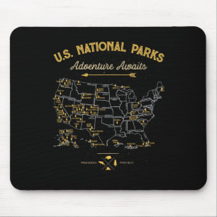 National Parks T Shirt Map Camping Women Men Hikin Mouse Mat