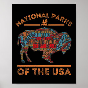 National Parks Usa Buffalo Travel Outdoors Hiking Poster