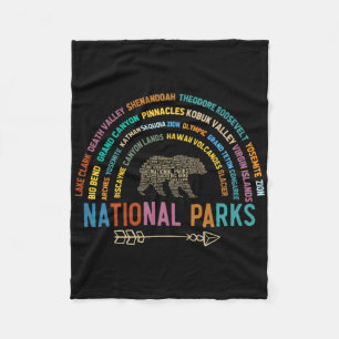 National Parks Usa List Word Cloud Bear Camping An Fleece Blanket