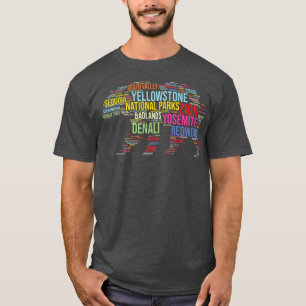 National Parks USA List Word Cloud Bear Camping & T-Shirt