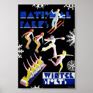 National Parks Winter Sports Vintage Poster 1936