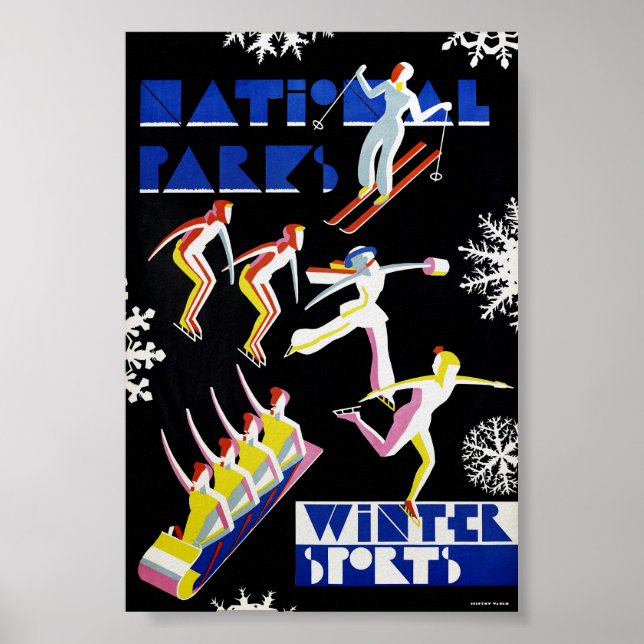 National Parks Winter Sports Vintage Poster 1936 (Front)