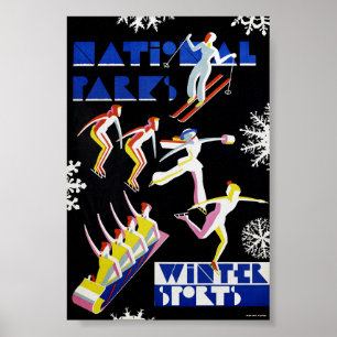 National Parks Winter Sports Vintage Poster 1936