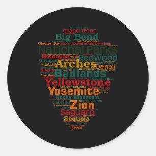National Parks Word List Cloud Camg Hiking Classic Round Sticker