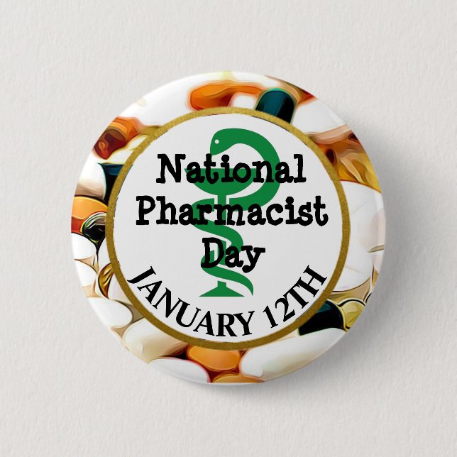 National Pharmacist Day January 12th 6 Cm Round Badge (Front)